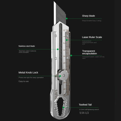 Utility Knife Box Cutter Multitool Stainless Steel Cutter Knife with 10pcs Blade