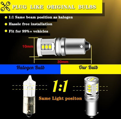 10 x Cool White BAX9S 10-30v 15smd error free, Canbus non polarity White (10pcs)