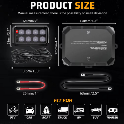 12v - 24v 8 Gang Bluetooth LED Touch Switch Panel Blue Car or Boat + App Control