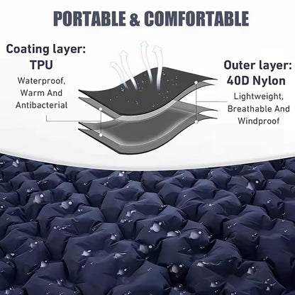 Green Outdoor DoubIe Inflatable Mattress with Pillow Sleeping Pad Camping Mat