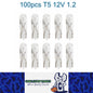 100 x 12V 1.2W T5 Wedge WARM WHITE Globes TYPE T-5mm Dashboard Coated Globes