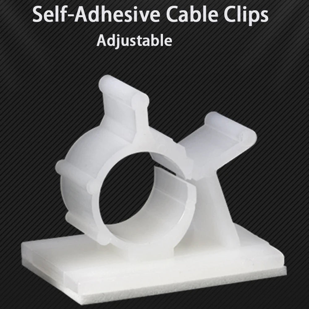 10 x Adjustable Cable Clips ID9.8-13.3mm Self-Adhesive Cord Holders Wire Clamps
