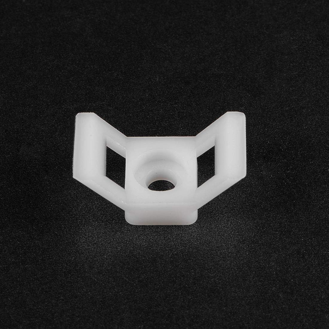 100 X White Cable tie Wing Mounts Plastic 5.2mm Centre screw or pop rivet base