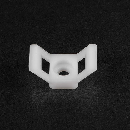 100 X White Cable tie Wing Mounts Plastic 5.2mm Centre screw or pop rivet base