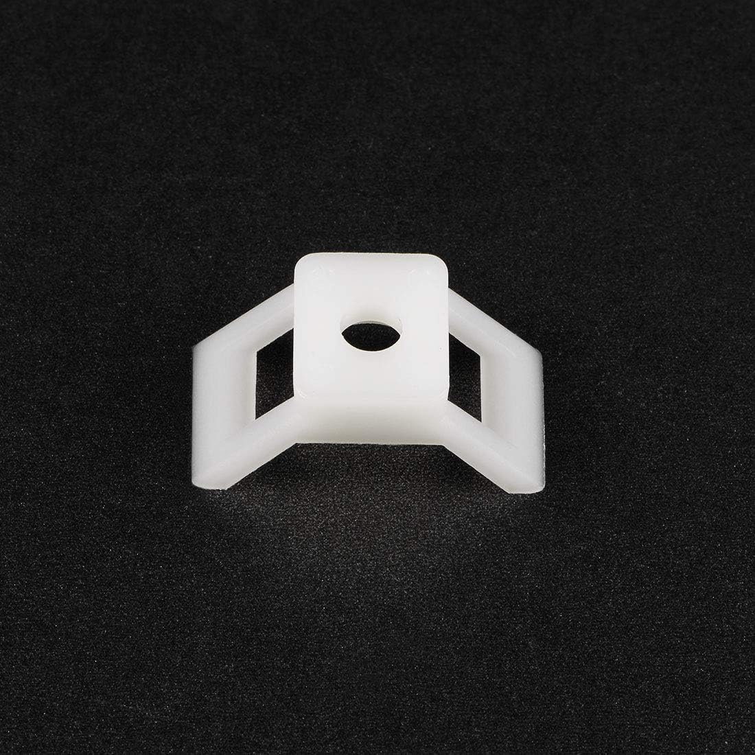 100 X White Cable tie Wing Mounts Plastic 5.2mm Centre screw or pop rivet base