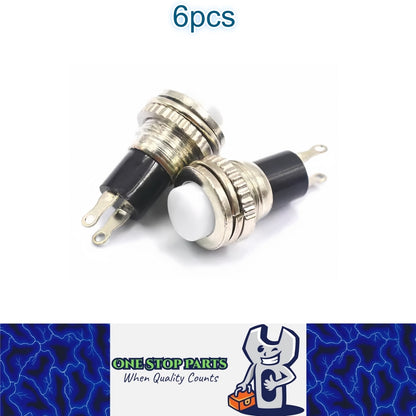 6 x White Push Button Switches Panel Mount 10mm Momentary OFF/ON SPST Switches