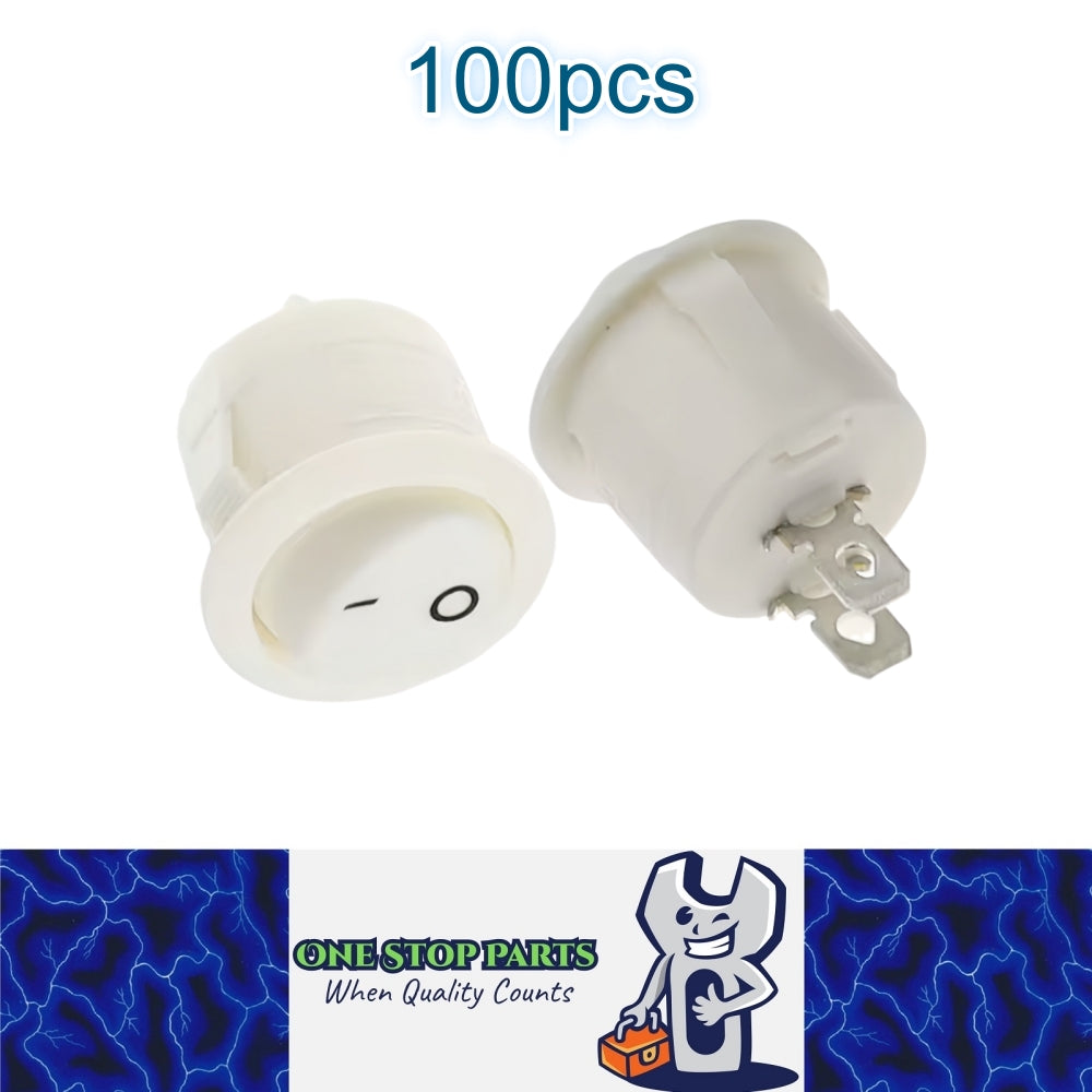 100 x Round Rocker Switch Car Boat Dashboard 2 Pin ON/OFF Power Switch White