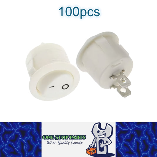 100 x Round Rocker Switch Car Boat Dashboard 2 Pin ON/OFF Power Switch White