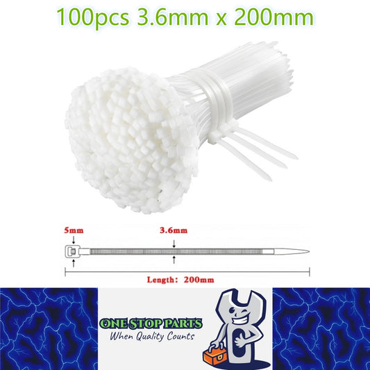 100 x 200mm White Cable ties 3.6mm x 200mm White Plastic Nylon Ties (100pcs)