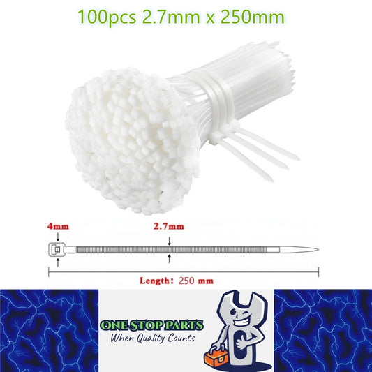 100 x 250mm White Cable ties 2.7mm x 250mm White Plastic Nylon Ties (100pcs)