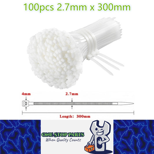 100 x 300mm White Cable ties 2.7mm x 300mm White Plastic Nylon Ties (100pcs)
