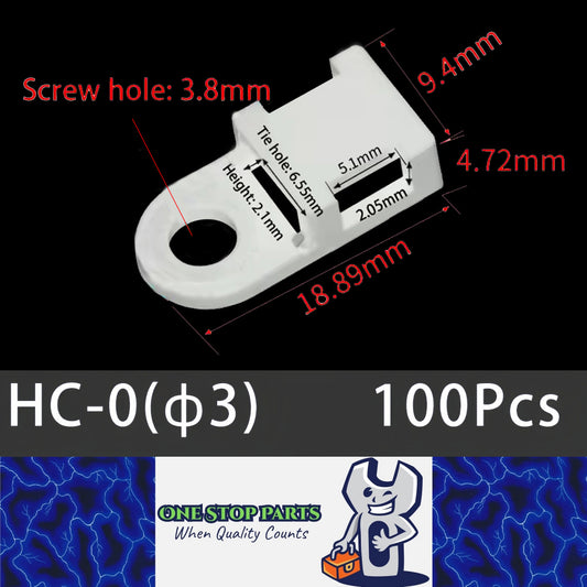 100 X White Cable tie Mounts Plastic 3.8mm screw or pop rivet base for cable tie