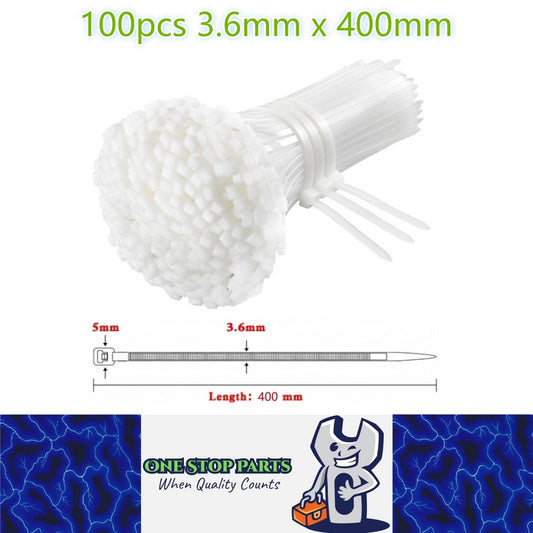 100 x 400mm White Cable ties 3.6mm x 400mm White Plastic Nylon Ties (100pcs)