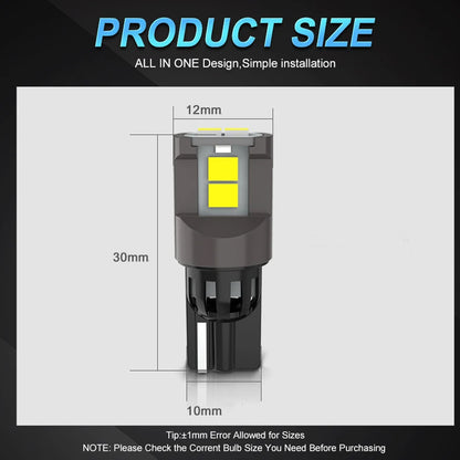 4pcs T10 Warm White Ultra Bright 6SMD 3080 Canbus LED Bulb 194 W5W T10 LED Globe