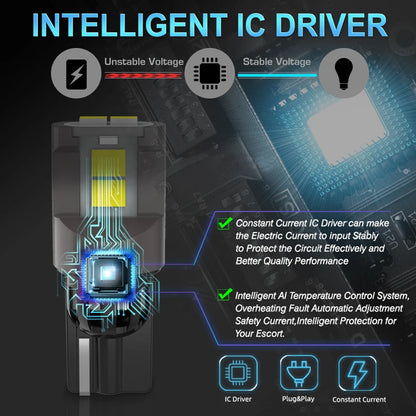 2pcs T10 Yellow Ultra Bright 6SMD 3080 Canbus LED Bulbs 194 W5W T10 LED Globes