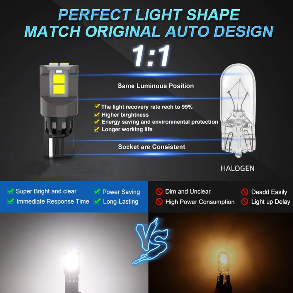 2pcs T10 Yellow Ultra Bright 6SMD 3080 Canbus LED Bulbs 194 W5W T10 LED Globes