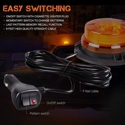Amber LED Emergency Strobe Light Magnetic Roof Flashing Beacon Warning Light