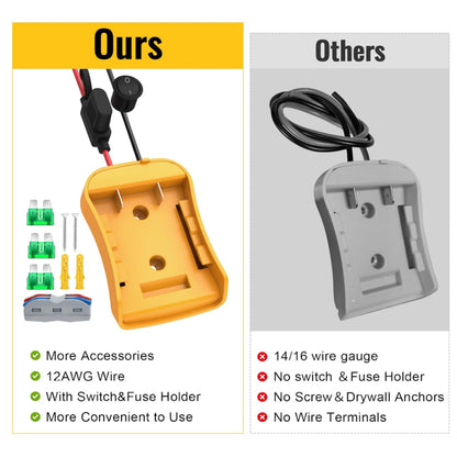 2 x Power Wheel Battery Adapter Converter with Switch for Dewalt 18V 20V Battery
