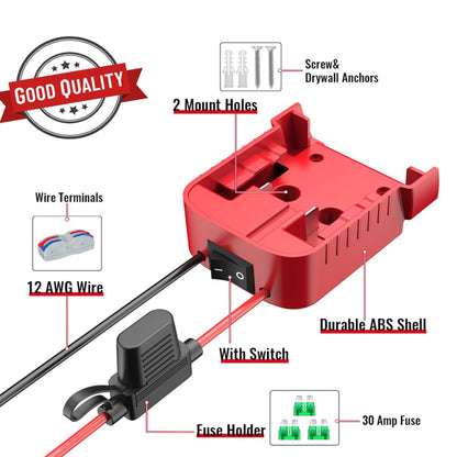 2 x Power Wheel Battery Adapters Converter with Switch for Milwaukee M18 Battery