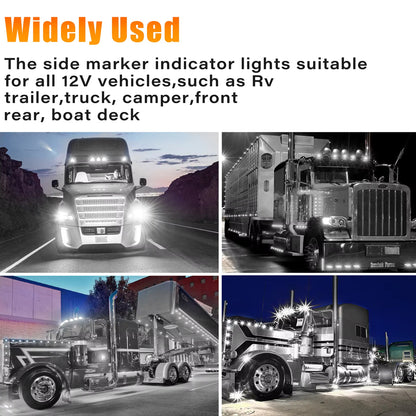 50 x White Round LED Front Marker Lamps 1.91CM 3LED 12V LED Front Marker Lights