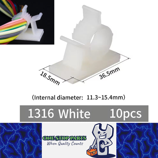 10 x Adjustable Cable Clips ID11.3-15.4mm Self-Adhesive Cord Holders Wire Clamps