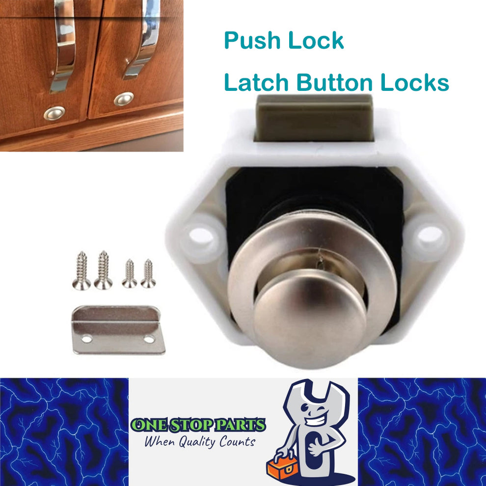 White 20mm Push Lock Catch Door Knob RV Caravan Cabinet Latch Button L ...