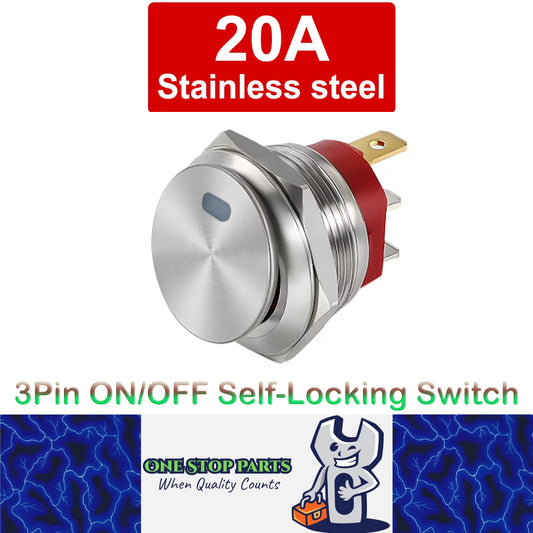 White LED 22mm Metal Push Button Switch 12V 20A 3Pin ON/OFF Self-Locking Switch