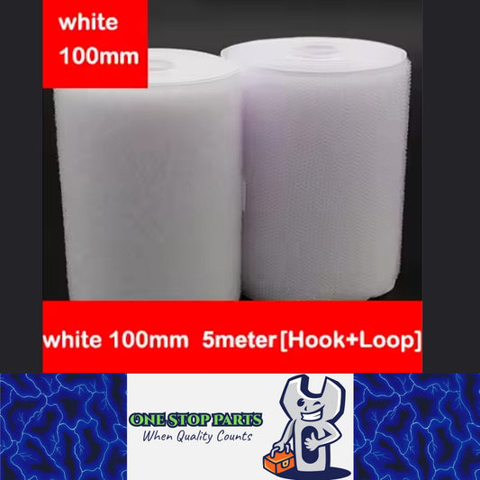 Pair White 5M x 100mm Non-Adhesive Hook and Loop Tape Sewing Fastener Magic Tape