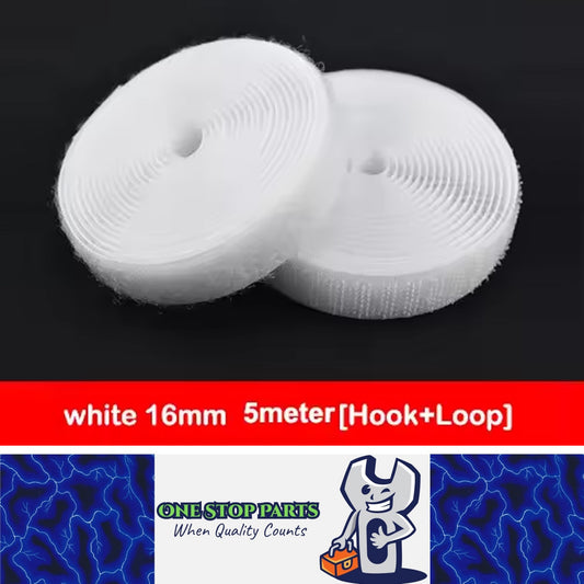 Pair White 5M x 16mm Non-Adhesive Hook and Loop Tape Sewing Fastener Magic Tape
