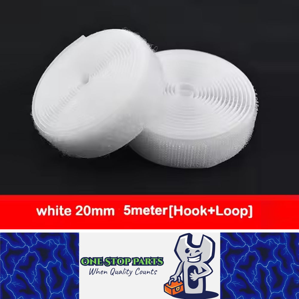 Pair White 5M x 20mm Non-Adhesive Hook and Loop Tape Sewing Fastener Magic Tape