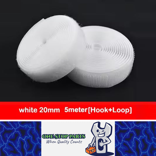 Pair White 5M x 20mm Non-Adhesive Hook and Loop Tape Sewing Fastener Magic Tape