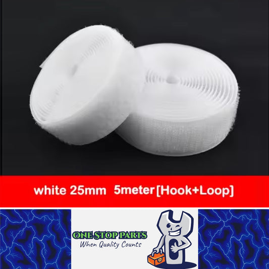Pair White 5M x 25mm Non-Adhesive Hook and Loop Tape Sewing Fastener Magic Tape