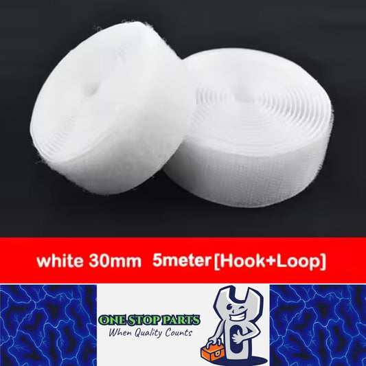 Pair White 5M x 30mm Non-Adhesive Hook and Loop Tape Sewing Fastener Magic Tape