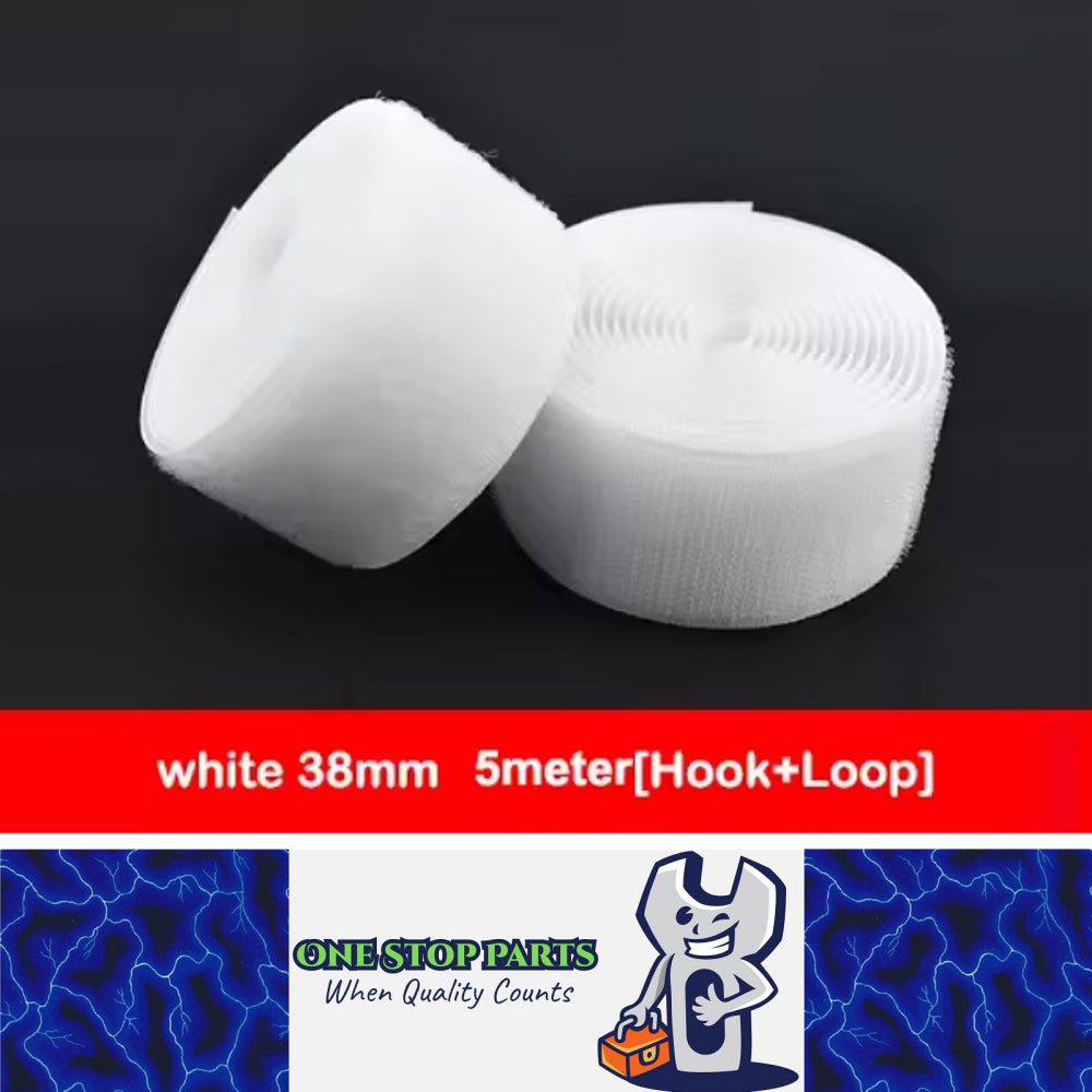 Pair White 5M x 38mm Non-Adhesive Hook and Loop Tape Sewing Fastener Magic Tape
