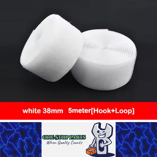 Pair White 5M x 38mm Non-Adhesive Hook and Loop Tape Sewing Fastener Magic Tape