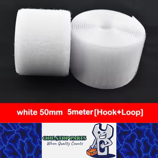 Pair White 5M x 50mm Non-Adhesive Hook and Loop Tape Sewing Fastener Magic Tape