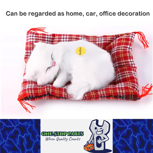 White Sleeping Cat in Pet Pad Doll Mini Kitten Toy with Meows Sound Car Decor