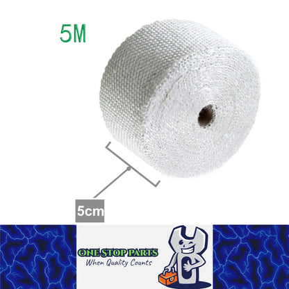 5M x 5CM White Exhaust Pipe Heat Shield Insulation Wrap Thermal Exhaust Tape