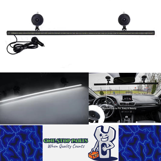 White Flexible Car Strobe Light Windshield Suction Mount 83CM Beacon Lamp