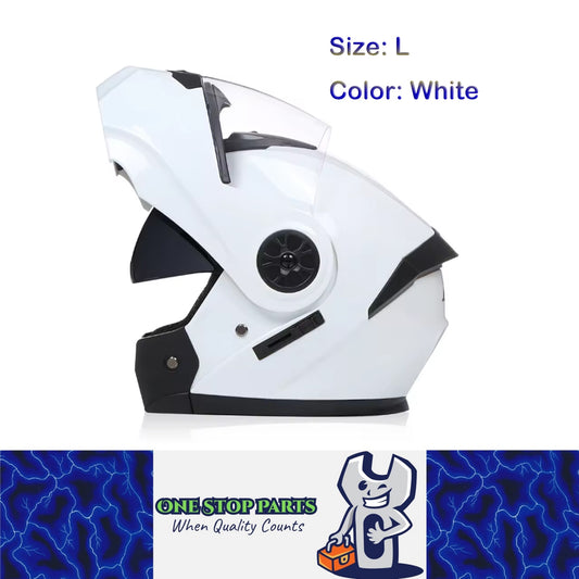 1 x White Size L Motorcycle Full Face Helmet Men Women Fashion Dual Lens Helmet