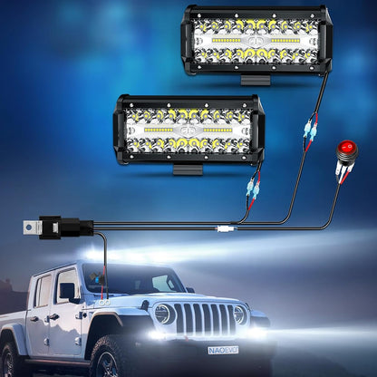 2 x White LED Light Bar 120W 178x80mm Flood Spot LED Work Light with Harness