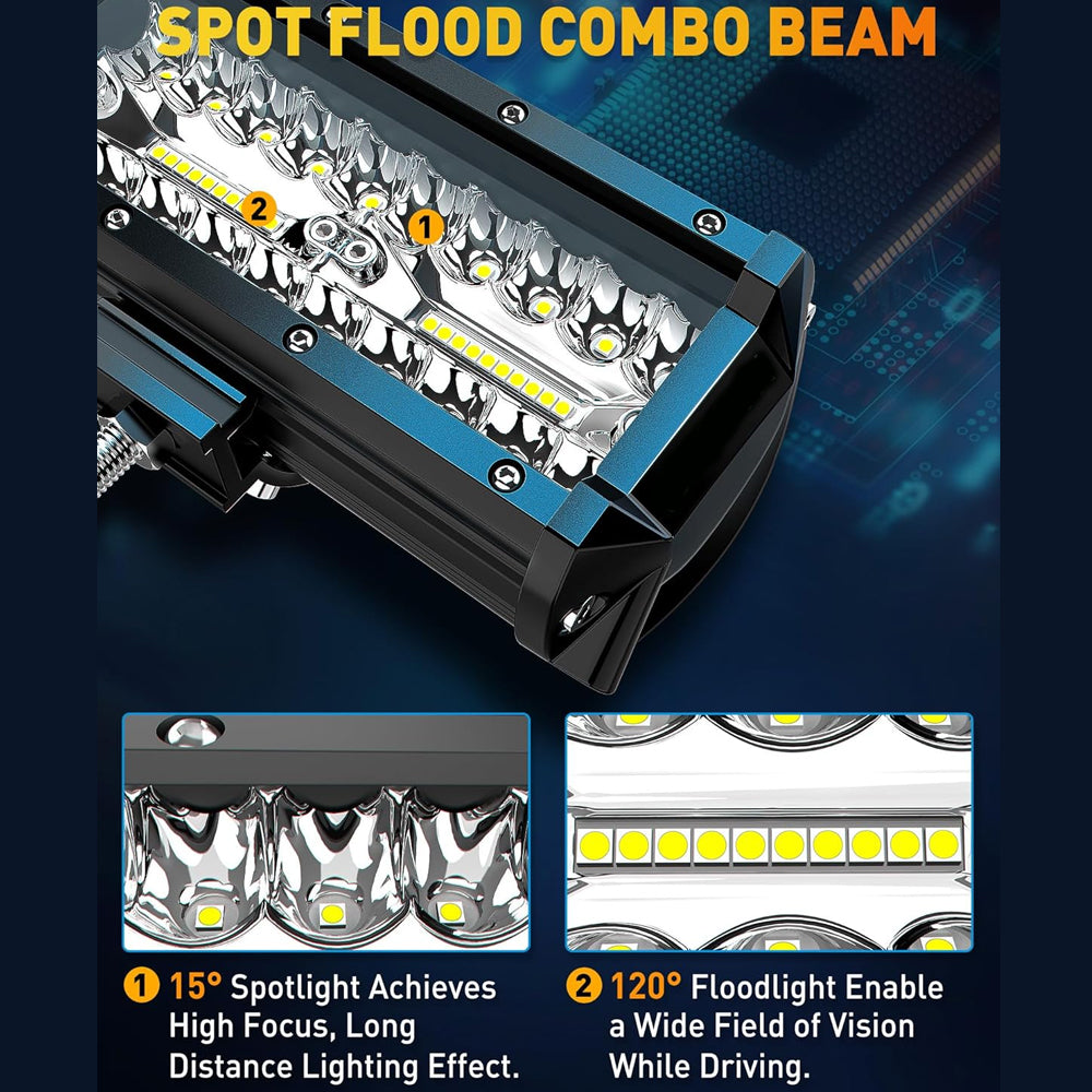 2 x White LED Light Bar 120W 178x80mm Flood Spot LED Work Light with Harness