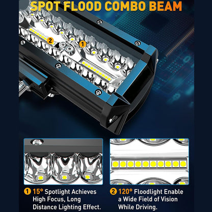 2 x White LED Light Bar 120W 178x80mm Flood Spot LED Work Light with Harness