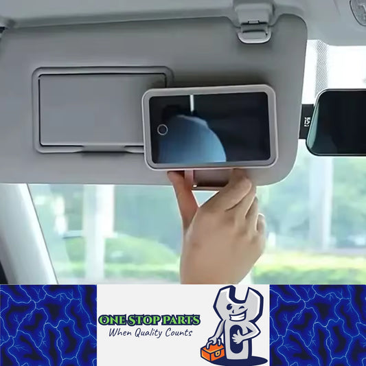 White Mini Car Makeup Mirror Sun Visor Plate LED Fill Light Vanity Mirror
