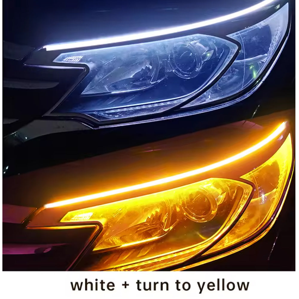 2 x 30cm Car LED DRL Daytime Running Lights Flexible Strip Light White to Yellow