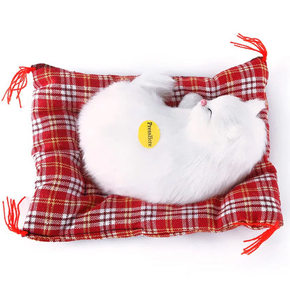 White Sleeping Cat in Pet Pad Doll Mini Kitten Toy with Meows Sound Car Decor