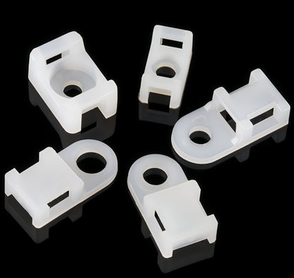 100 X White Cable tie Mounts Plastic 4.3mm screw or pop rivet base for cable tie