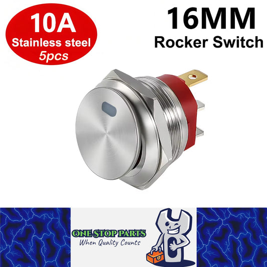 5x White LED 16mm Metal Rocker Switch 12-24V 10A 3Pin ON/OFF Self-Locking Switch