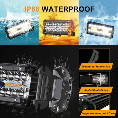 2 x White/Amber LED Light Bar 6 Modes 120W 178x80mm LED Work Light with Harness