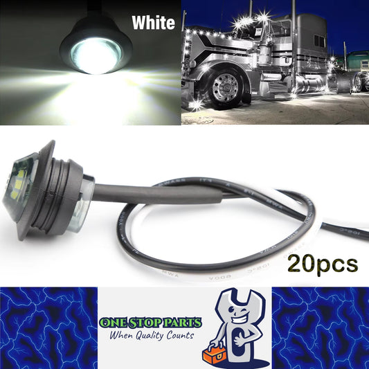 20 x White Round LED Front Marker Lamps 1.91CM 3LED 12V LED Front Marker Lights